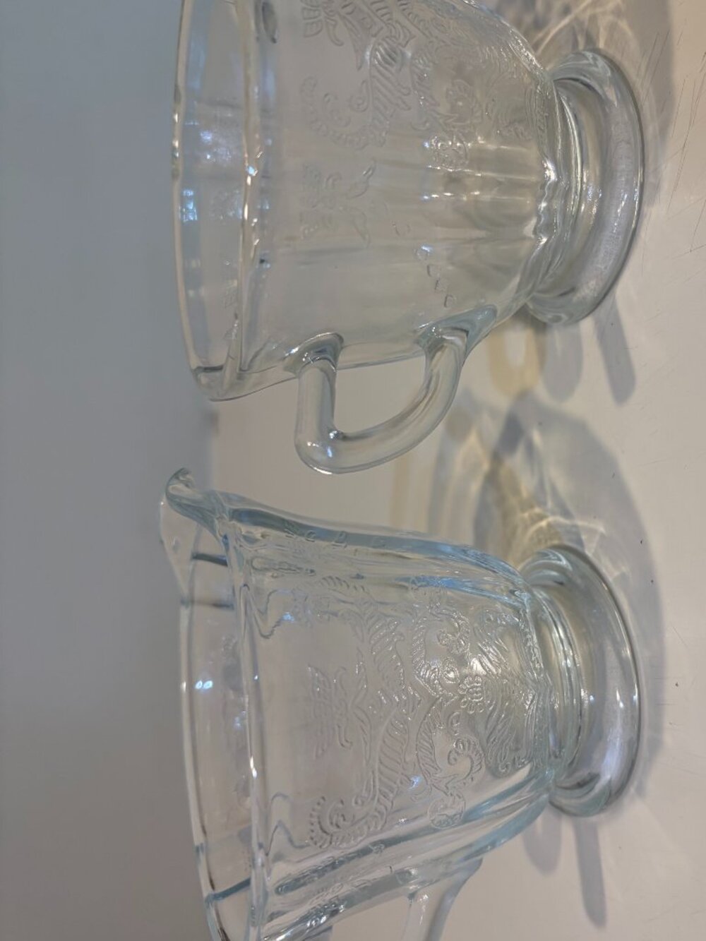 VINTAGE FEDERAL GLASS COMPANY NEW MADRID FOOTED SUGAR & CREAMER 3-1/2"